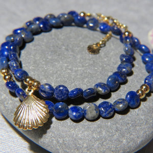 Bracelet "SYDNEY" double doré or fin et pierres naturelles de Lapis Lazuli