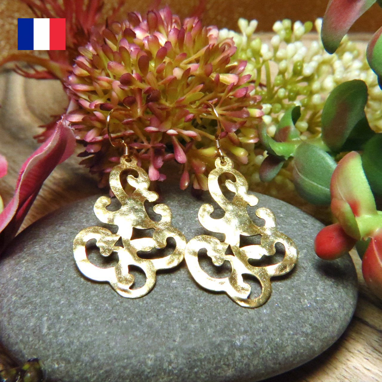 Boucles d'oreilles "EULALIE" laiton doré or fin