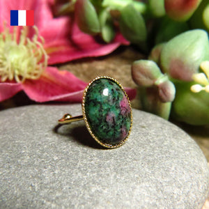 Bague "AXELLE" dorée or fin en pierre de Zoïsite