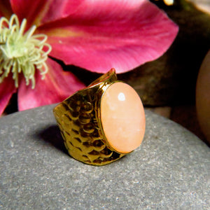 Bague "AURELIE" dorée or fin en pierre de quartz rose