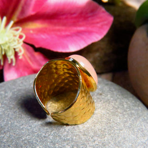 Bague "AURELIE" dorée or fin en pierre de quartz rose