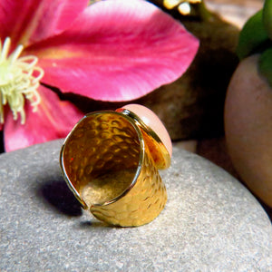 Bague "AURELIE" dorée or fin en pierre de quartz rose