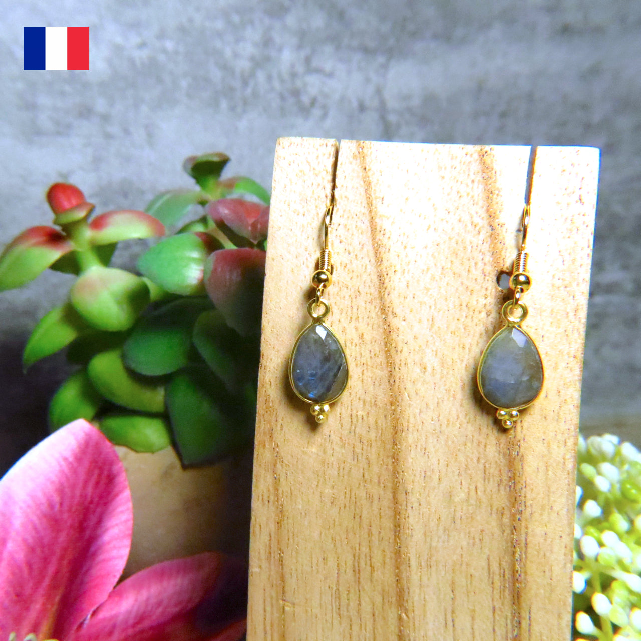 Boucles d’oreilles "HADLEY" dorées or fin Labradorite