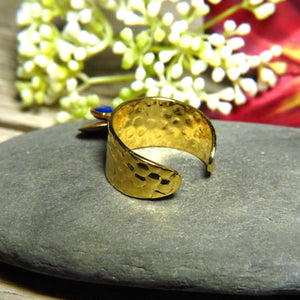 Bague "CAMILLE" dorée or fin avec pierre de lapis lazuli et sequin émaillé