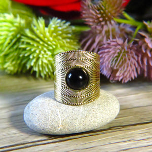 Bague "NATHALIE" acier inoxydable adaptable et onyx