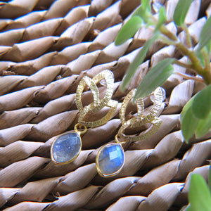 Boucles d’oreilles "JASMINE" dorées or fin Labradorite