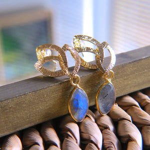 Boucles d’oreilles "JASMINE" dorées or fin Labradorite
