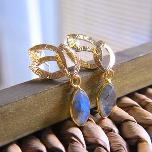 Boucles d’oreilles "JASMINE" dorées or fin Labradorite
