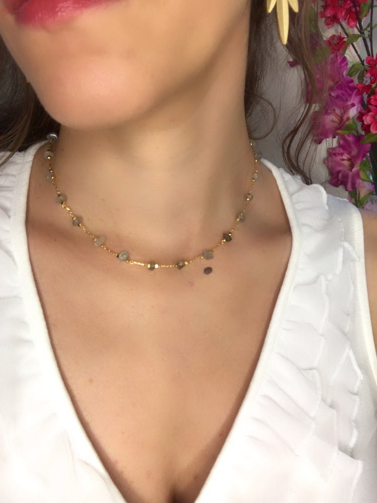 Collier "CÉLESTE" - Labradorite - doré or fin