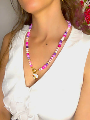 Collier "LA VIE EN ROSE" - pierres d’ opale - doré or fin