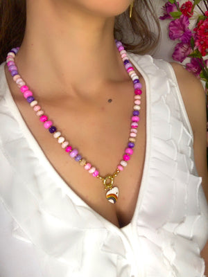 Collier "LA VIE EN ROSE" - pierres d’ opale - doré or fin