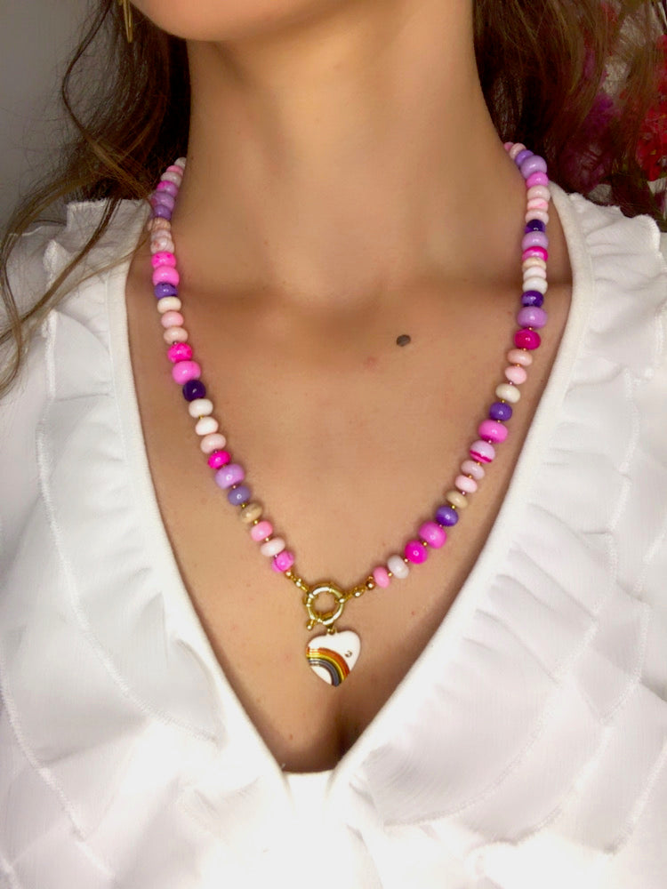 Collier "LA VIE EN ROSE" - pierres d’ opale - doré or fin