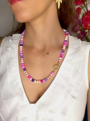 Collier "LA VIE EN ROSE" - pierres d’ opale - doré or fin