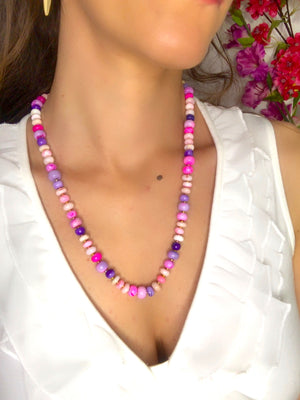 Collier "LA VIE EN ROSE" - pierres d’ opale - doré or fin