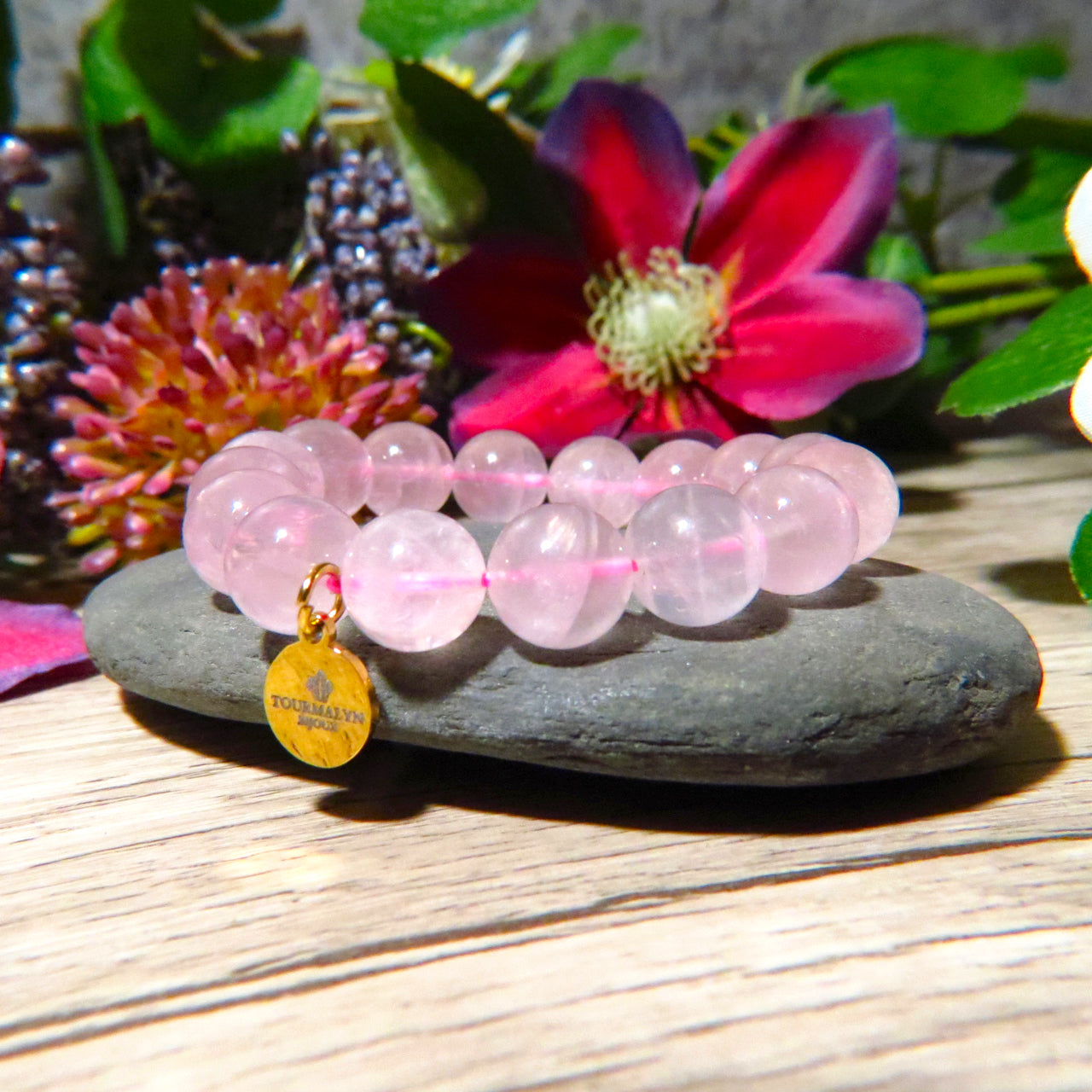 Bracelet "SUNSHINE" en pierres naturelles de Quartz Rose
