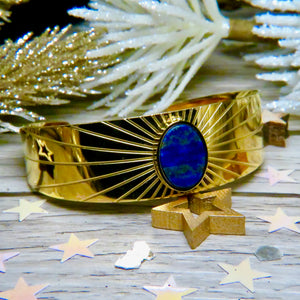 Bracelet "RACHEL" acier adaptable avec Lapis lazuli