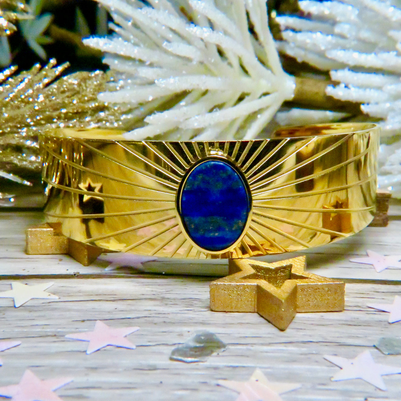 Bracelet "RACHEL" acier adaptable avec Lapis lazuli