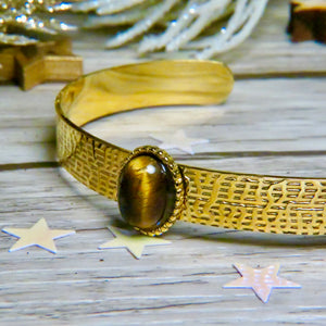 Bracelet "ALEXANDRA" doré - adaptable avec Oeil de tigre naturel