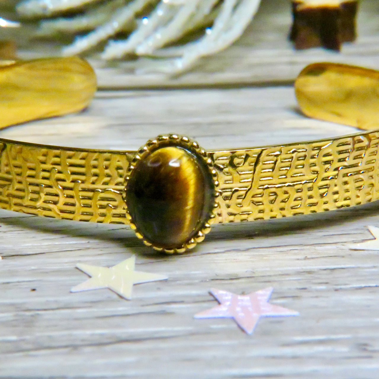 Bracelet "ALEXANDRA" doré - adaptable avec Oeil de tigre naturel