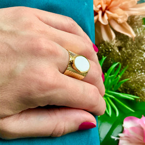 Bague "MADELEINE" adaptable avec Agate blanche