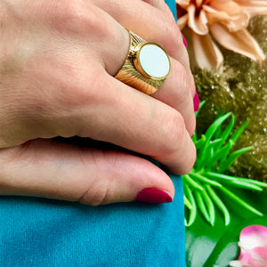 Bague "MADELEINE" adaptable avec Agate blanche