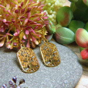 Boucles d'oreilles "ARBRE DE VIE" dorées or fin