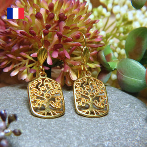 Boucles d'oreilles "ARBRE DE VIE" dorées or fin