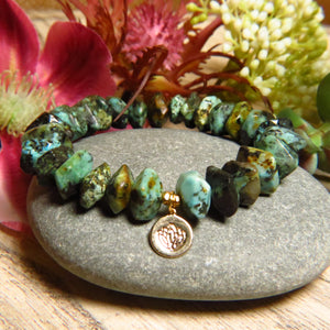 Bracelet "PALMA" doré or fin et pierres naturelles de Turquoise africaine