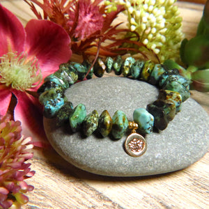 Bracelet "PALMA" doré or fin et pierres naturelles de Turquoise africaine