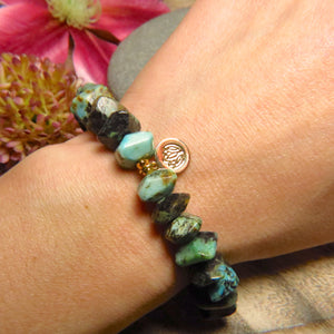 Bracelet "PALMA" doré or fin et pierres naturelles de Turquoise africaine
