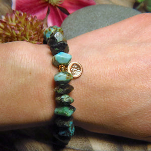 Bracelet "PALMA" doré or fin et pierres naturelles de Turquoise africaine