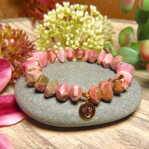 Bracelet "MINORQUE" doré or fin et pierres naturelles de Rhodonite