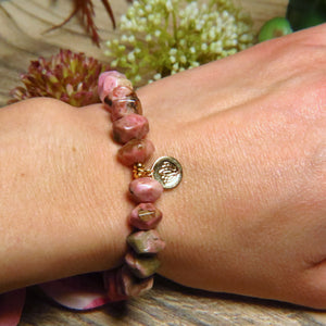 Bracelet "MINORQUE" doré or fin et pierres naturelles de Rhodonite