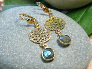 Boucles d’oreilles "SKYLAR" dorées or fin Labradorite