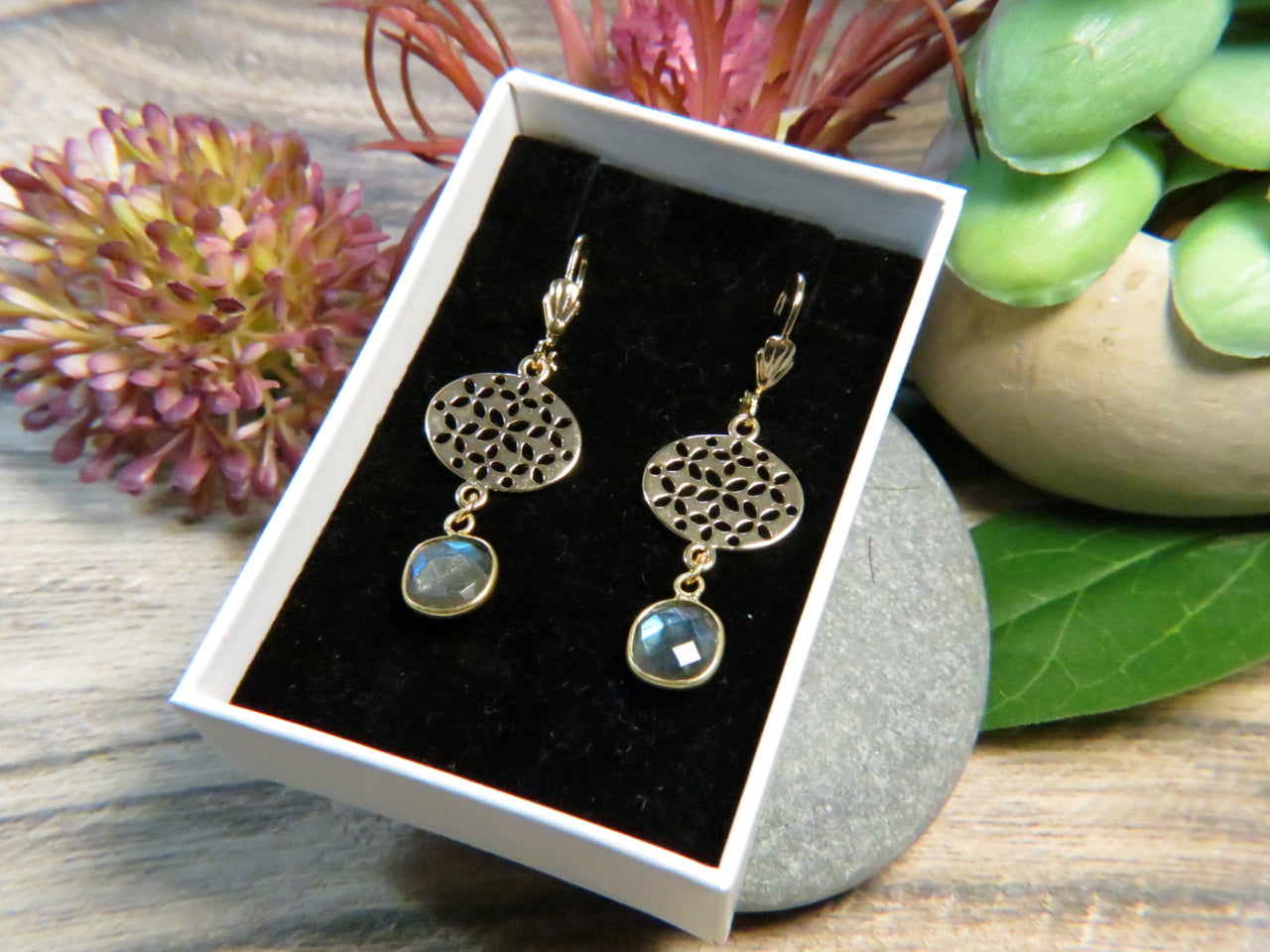 Boucles d’oreilles "SKYLAR" dorées or fin Labradorite