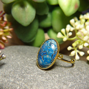 Bague "MON ANCRAGE" dorée or fin en pierre d' Agate Bleue