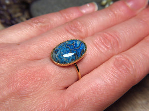 Bague "MON ANCRAGE" dorée or fin en pierre d' Agate Bleue