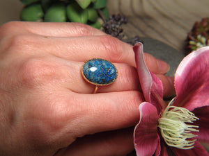 Bague "MON ANCRAGE" dorée or fin en pierre d' Agate Bleue