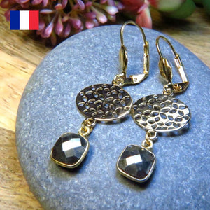 Boucles d’oreilles "VIVIANE" dorées or fin Pyrite