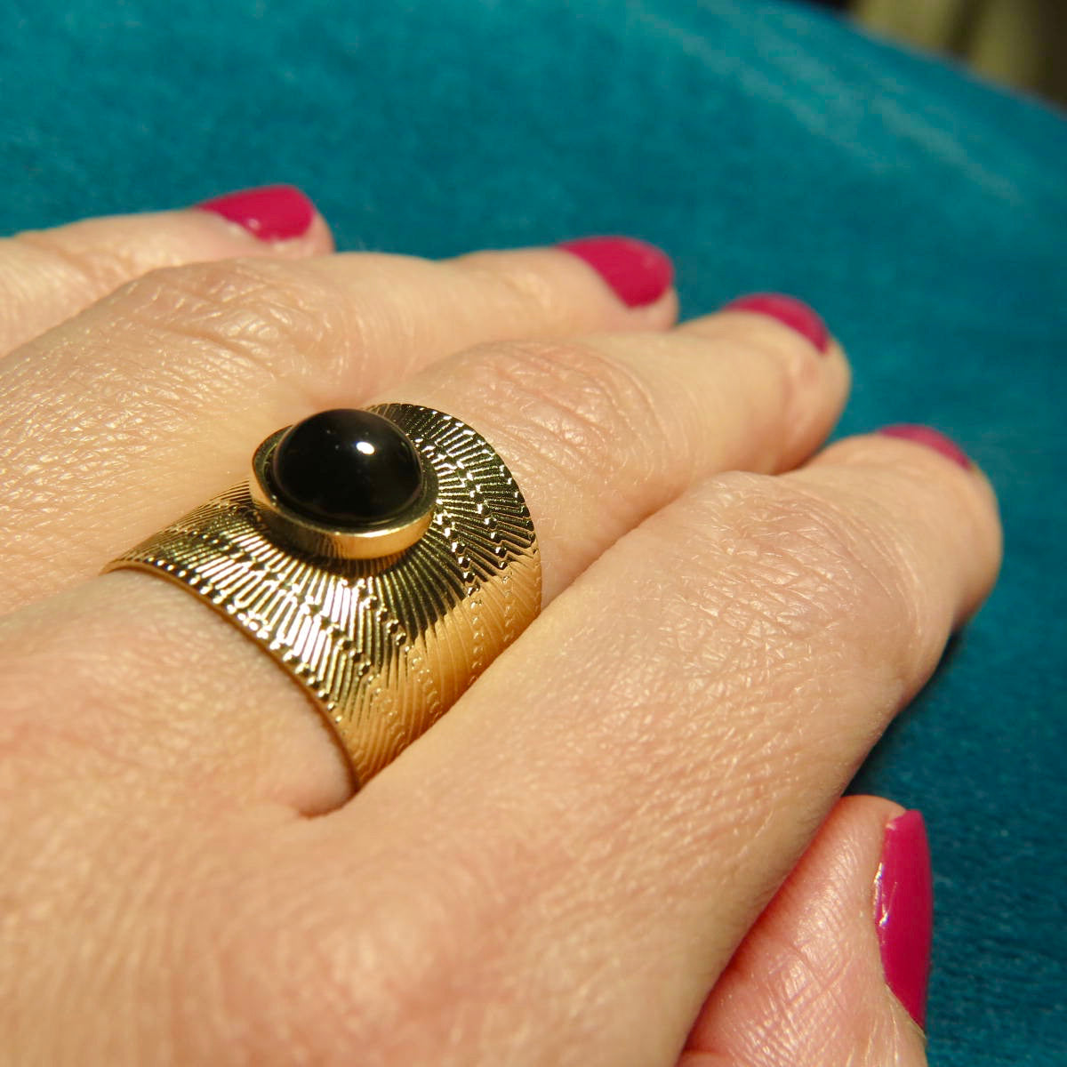 Bague "NATHALIE" acier inoxydable adaptable et onyx