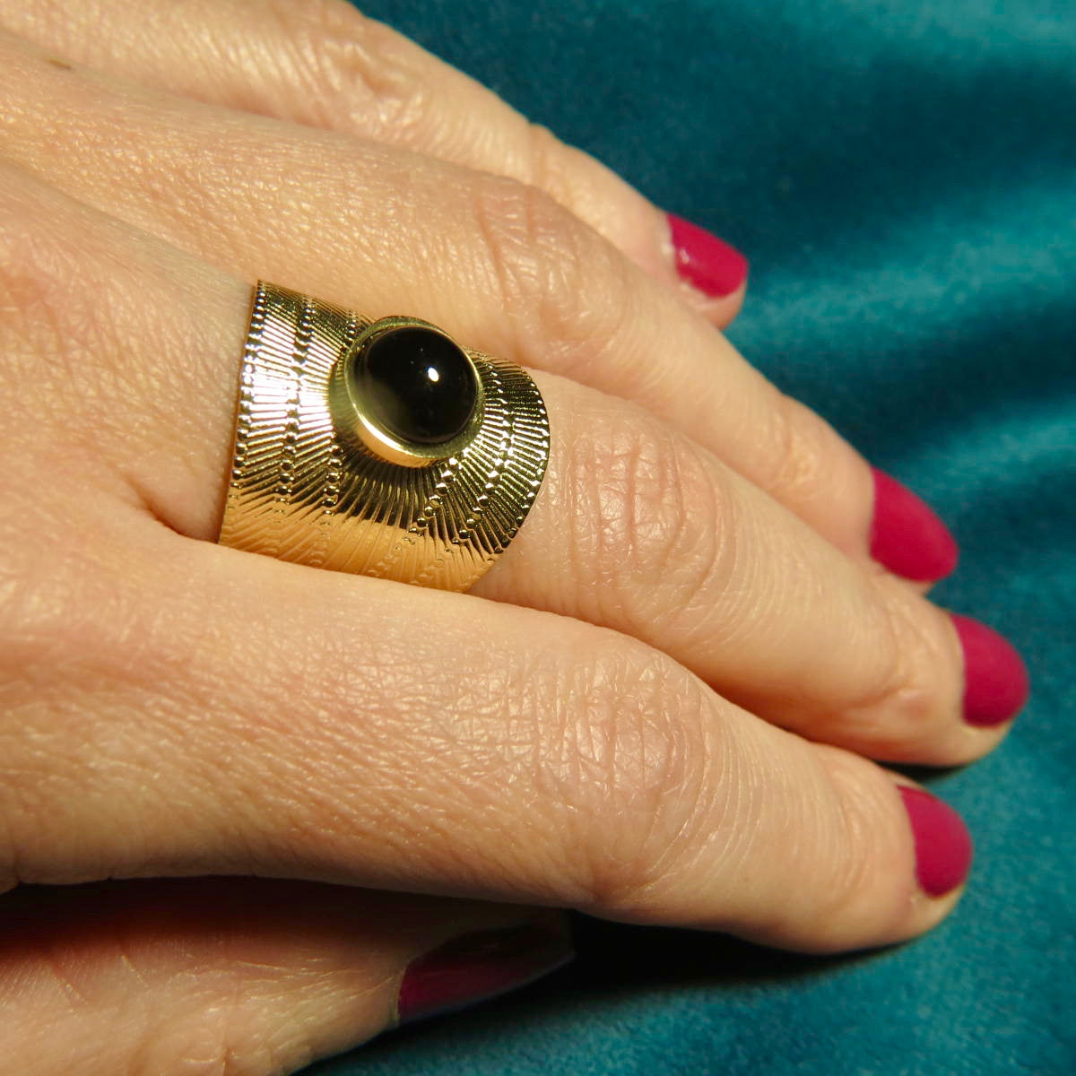 Bague "NATHALIE" acier inoxydable adaptable et onyx