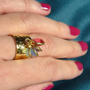 Bague "MATHILDE" dorée or fin avec pierres d' Améthyste Tourmaline et Calcédoine verte et bleue