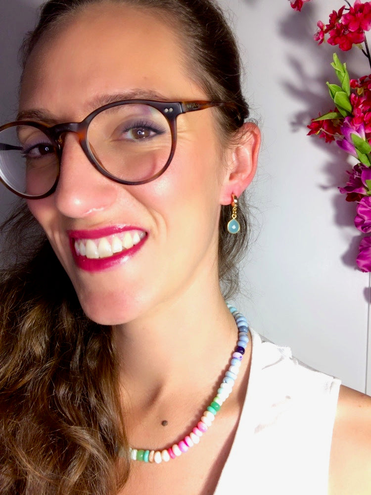 Boucles d’oreilles "FLORENCE" dorées or fin Calcédoine bleue