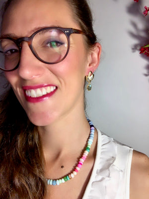 Boucles d’oreilles "JASMINE" dorées or fin Labradorite