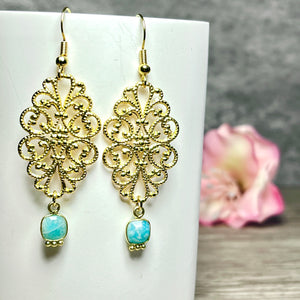 Boucles d'oreilles "MARGUERITE" dorées or fin pierre d’ Amazonite