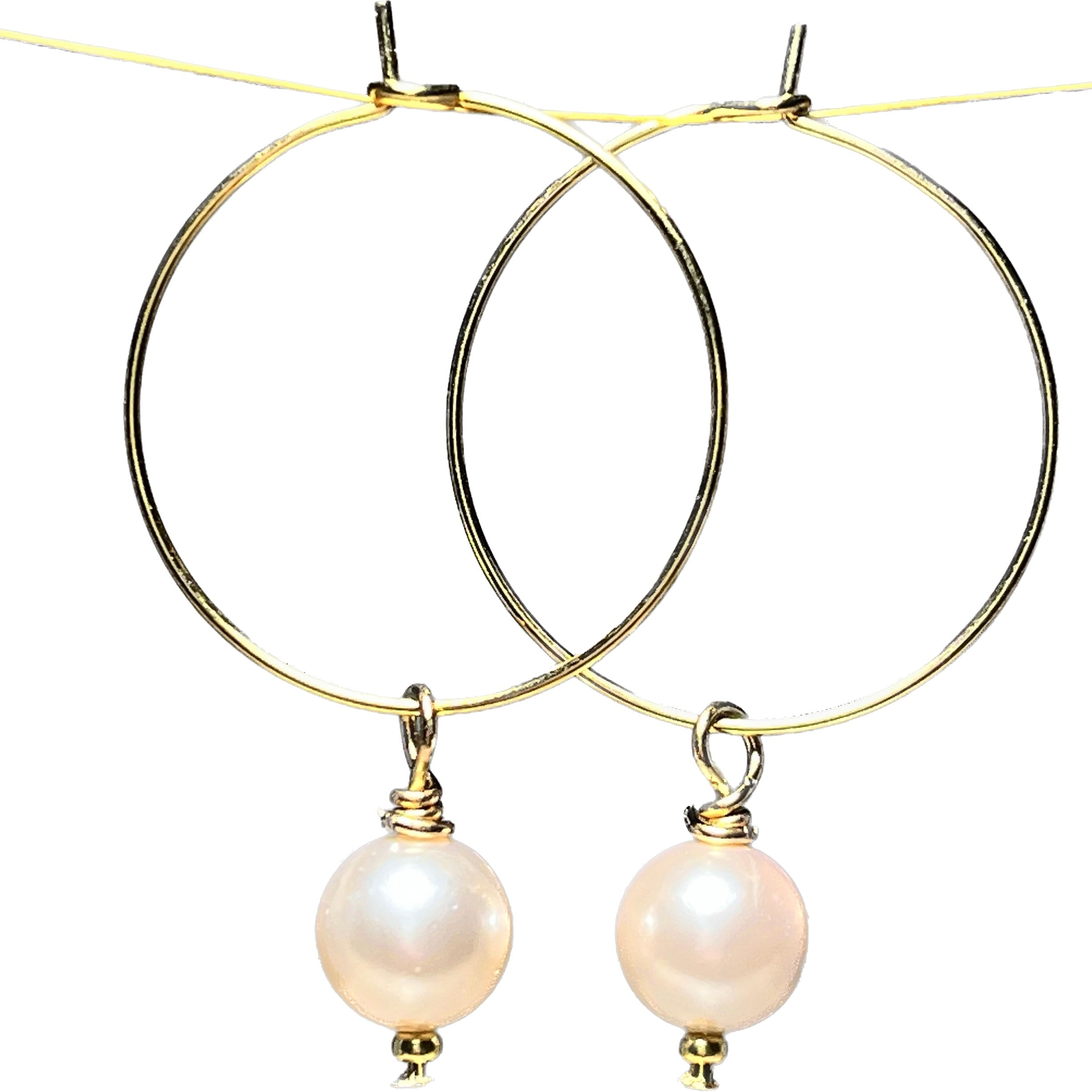 Boucles d'oreilles "EVELINE" perle de nacre rosées dorées or fin