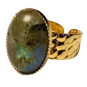 Bague "LAURENCE" dorée or fin en pierre de Labradorite