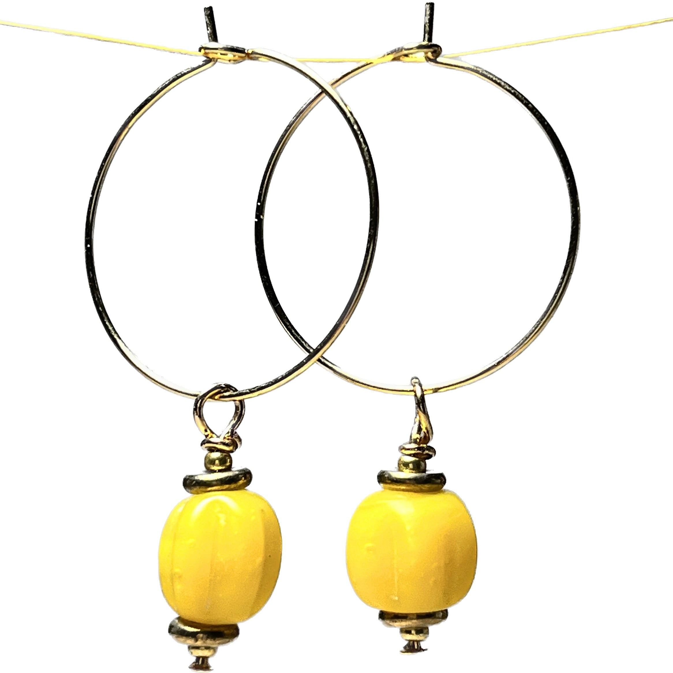 Boucles d'oreilles "AMALINA" perles africaines jaunes dorées or fin