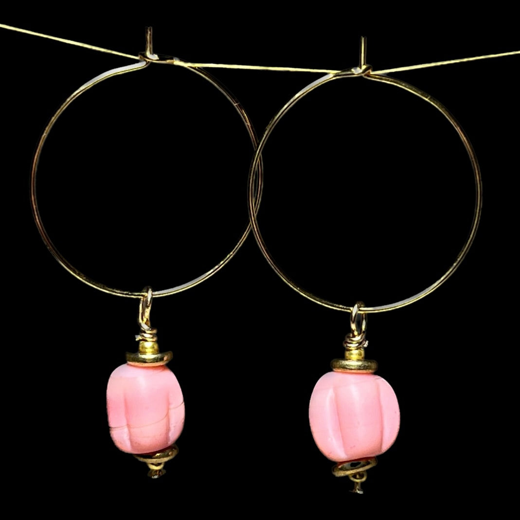 Boucles d'oreilles "ADALINA" perles africaines roses dorées or fin