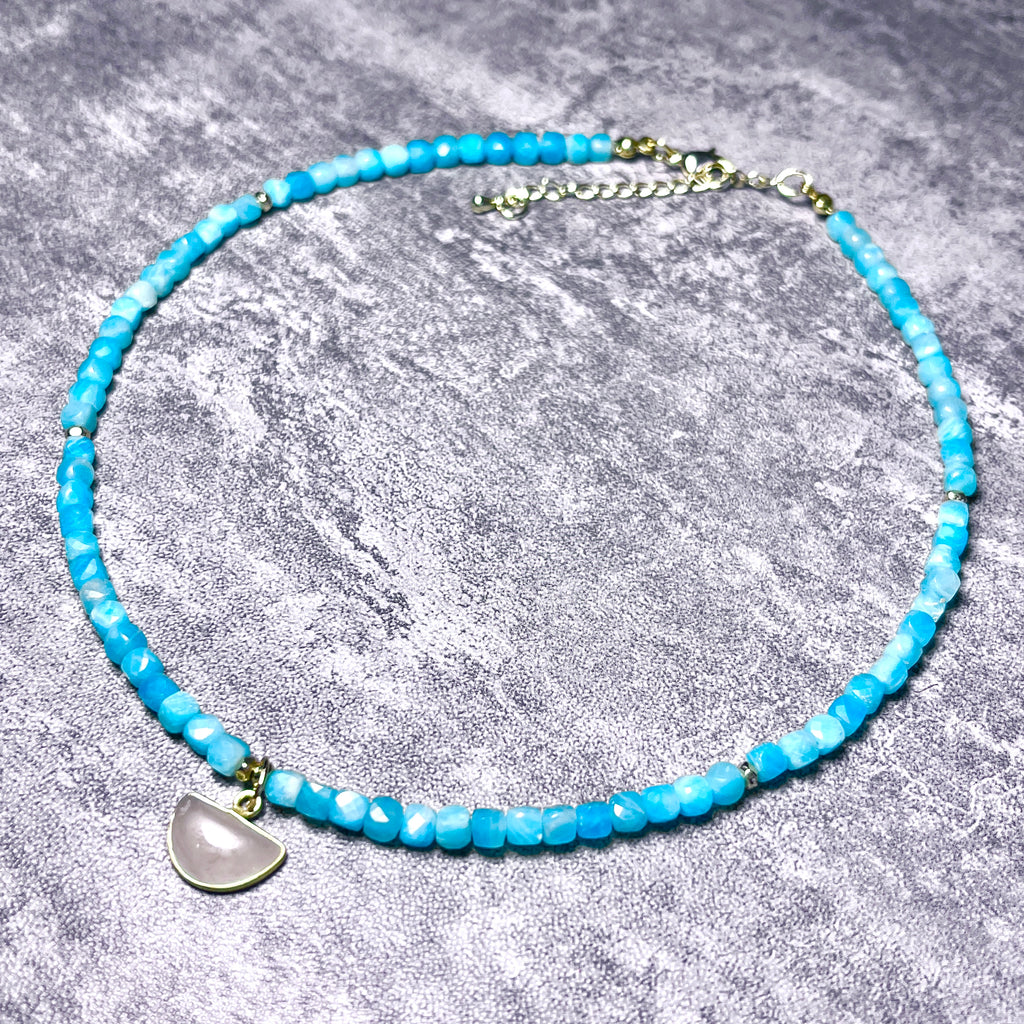 Collier "GIULIA" en Amazonite et Quartz Rose naturelles